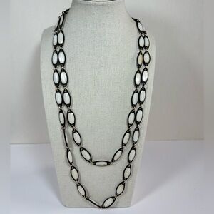 Vintage Hong Kong White Lucite Double Strand Necklace Mid-Century MCM